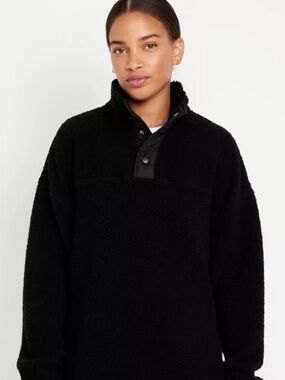 Black Polo Collar Long Sleeve Fleece Sweatshirt 3X